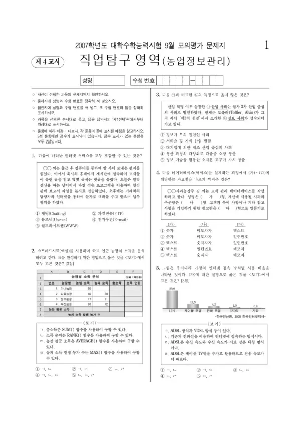 2007학년도 9월 모평(평가원) 농업정보관리