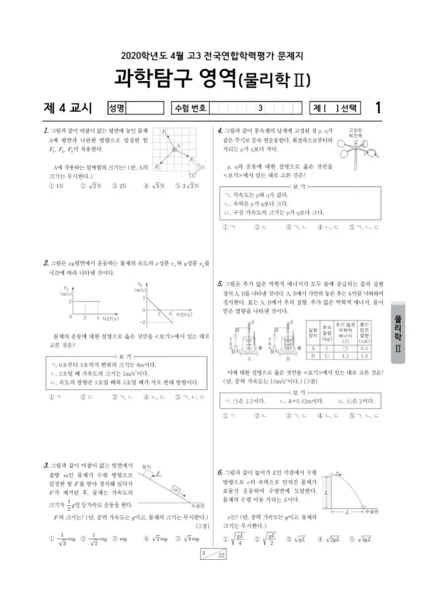 2020년 4월 고3 학평(경기) 물리학II