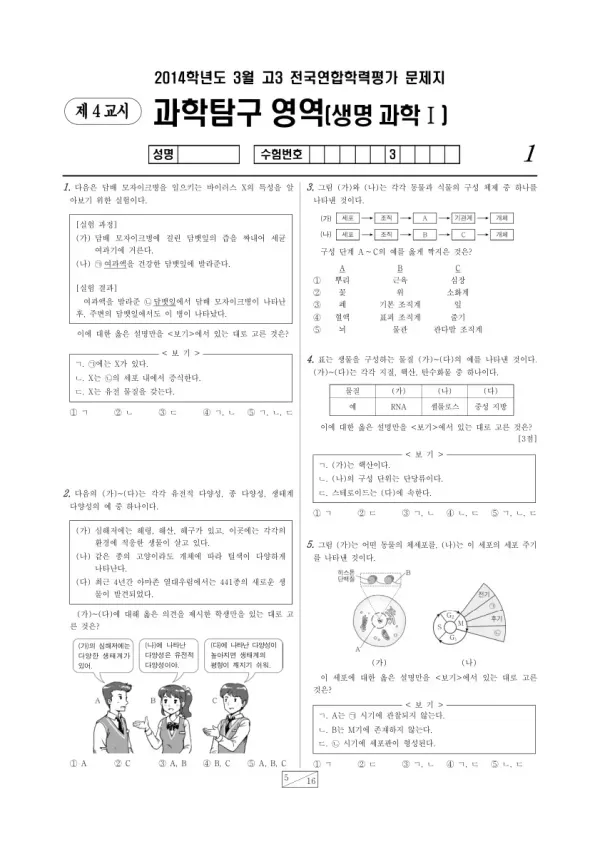 2014년 3월 고3 학평(서울) 생명과학I