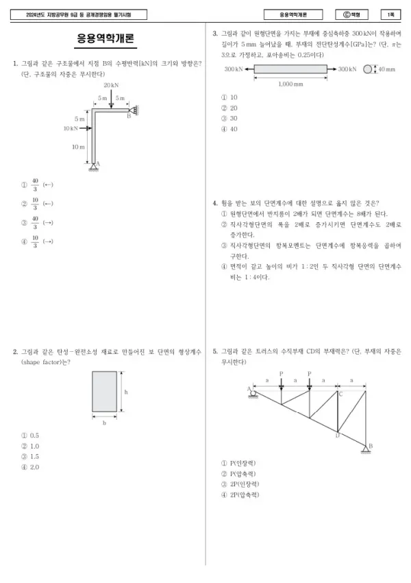 2024년 제1회 지방공무원 9급 응용역학개론 (C)