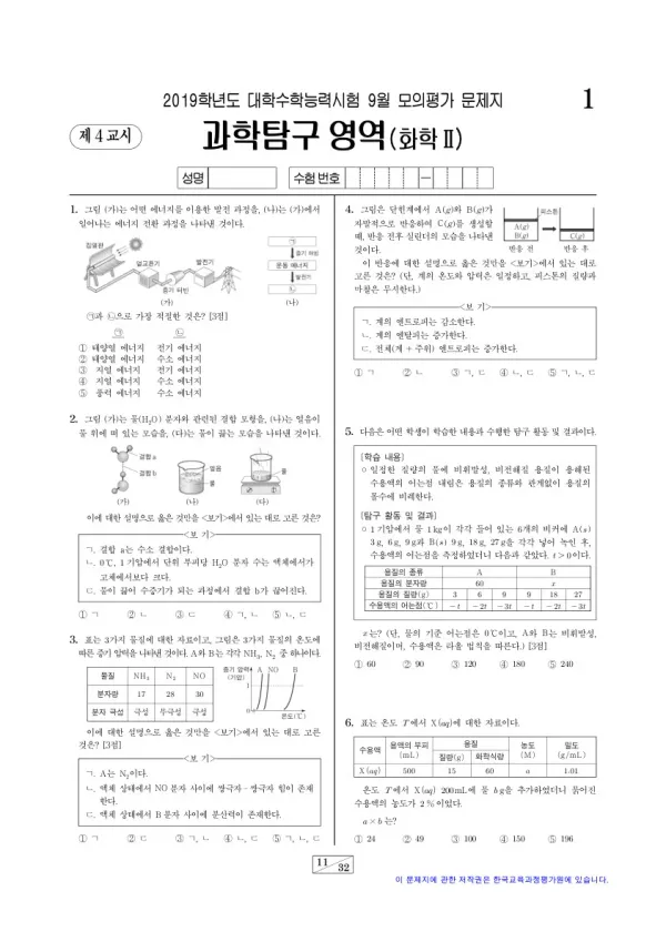 2019학년도 9월 모평(평가원) 화학II