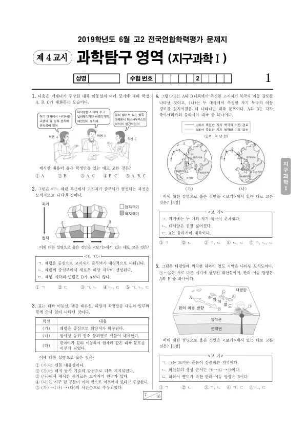 2019년 6월 고2 과학탐구 지구과학 I