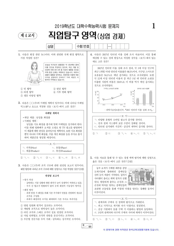 2019학년도 수능 상업 경제