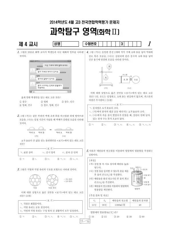 2014년 4월 고3 학평(경기) 화학II