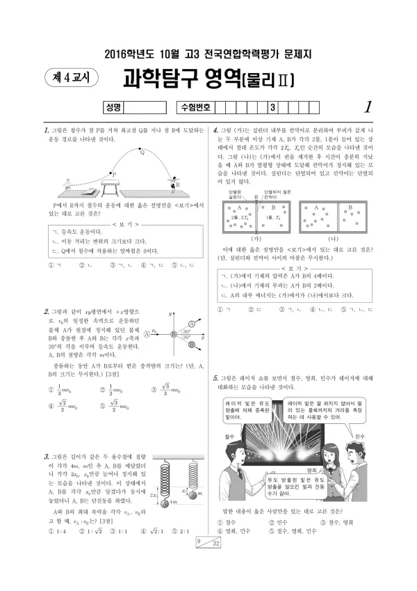 2016년 10월 고3 학평(서울) 물리II