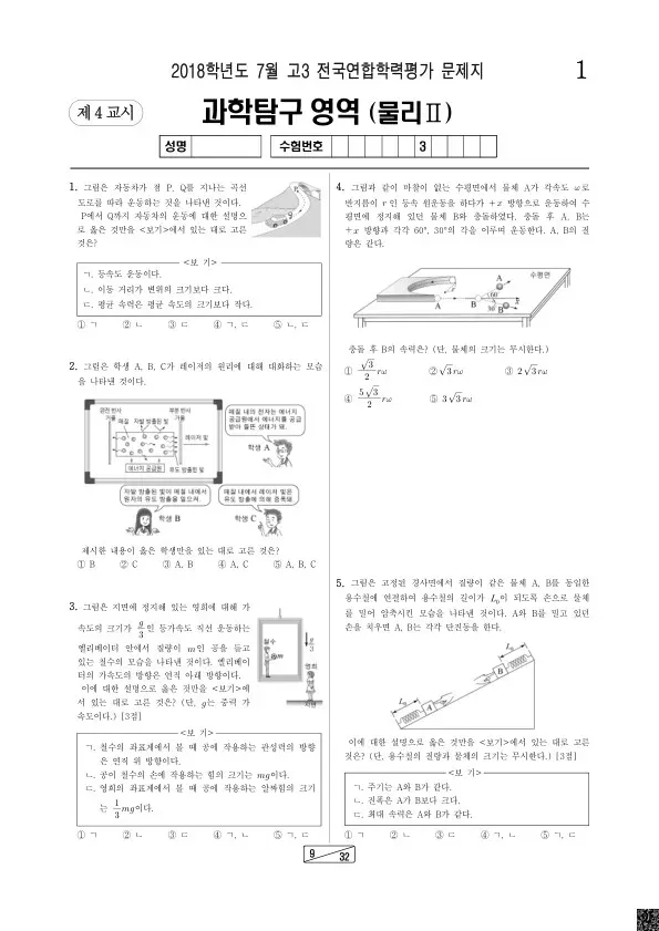 2018년 7월 고3 학평(인천) 물리II