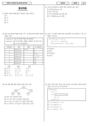 2024년 국가공무원 7급 2차 알고리즘 (나) 썸네일 이미지
