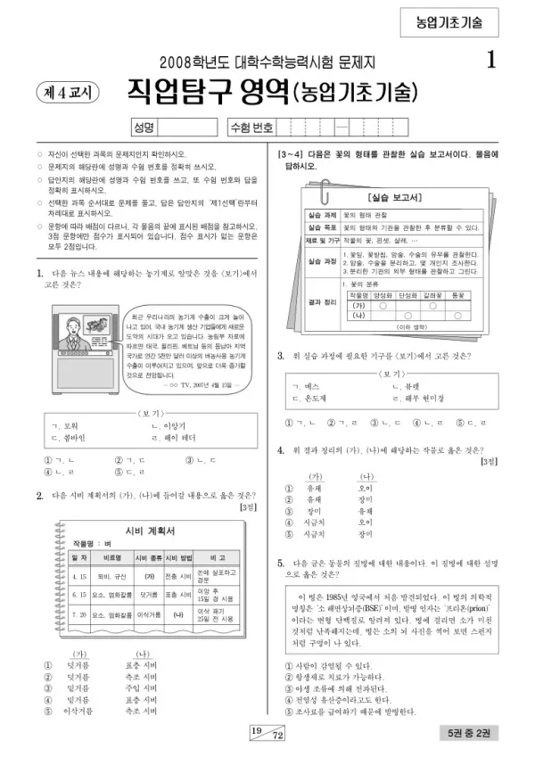 2008학년도 수능 농업기초기술