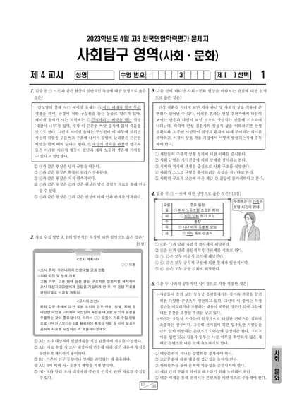 2023년 4월 고3 사회탐구 사회문화 썸네일 이미지