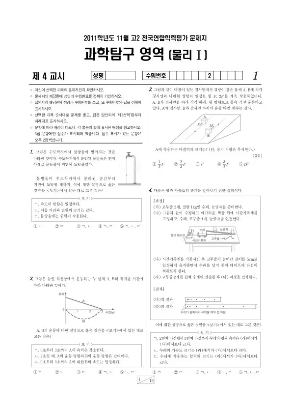 2011년 11월 고2 학평(경기) 물리I