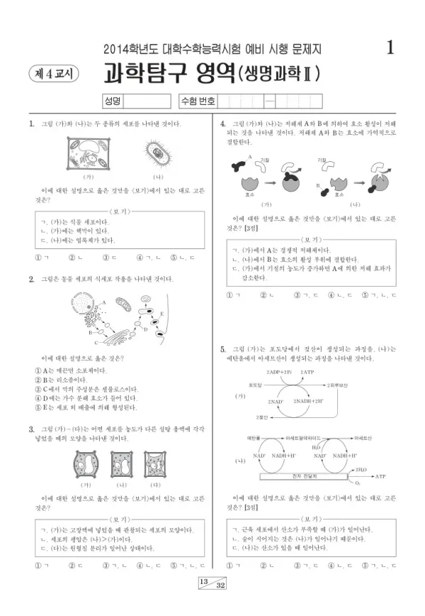 2014학년도 수능 예비시행(평가원) 생명과학II