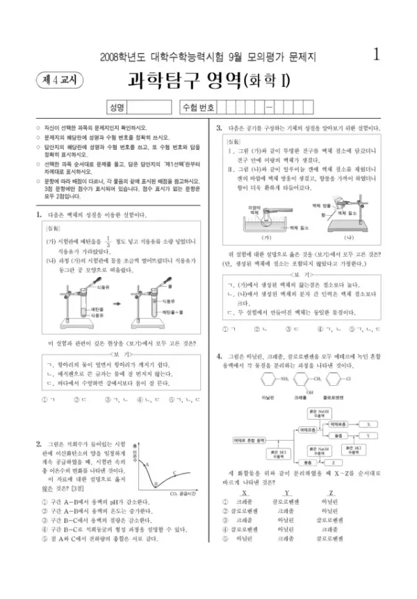 2008학년도 9월 모평(평가원) 화학I