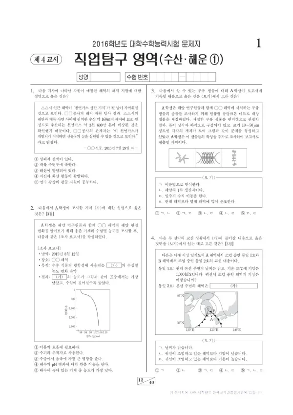 2016학년도 수능 수산해운①