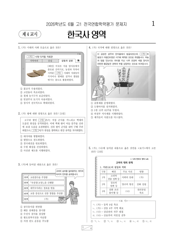 2026년 고1 6월 학평(부산) 한국사