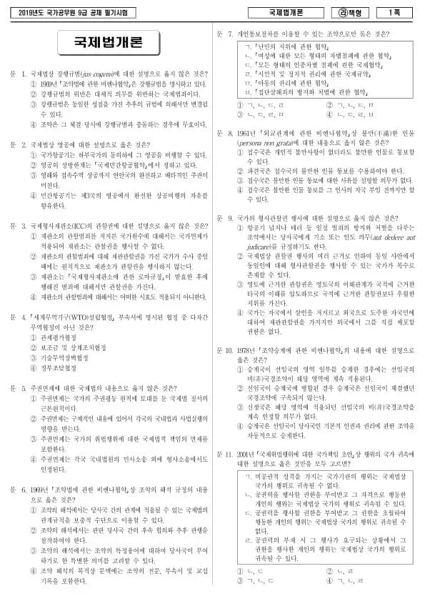 2019년 국가공무원 9급 국제법개론 (라)