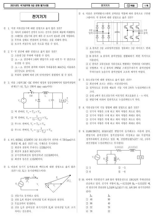 2021년 국가공무원 9급 전기기기 (나)