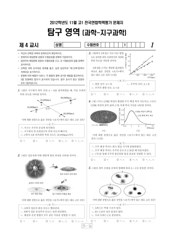 2012년 11월 고1 학평(경기) 지구과학
