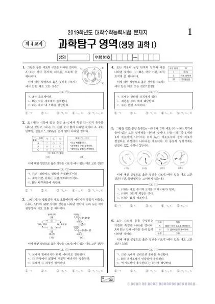 2019학년도 수능 생명과학 I