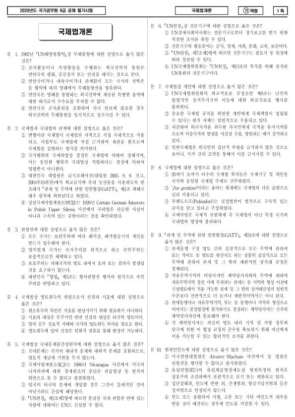 2020년 국가공무원 9급 국제법개론 (가)