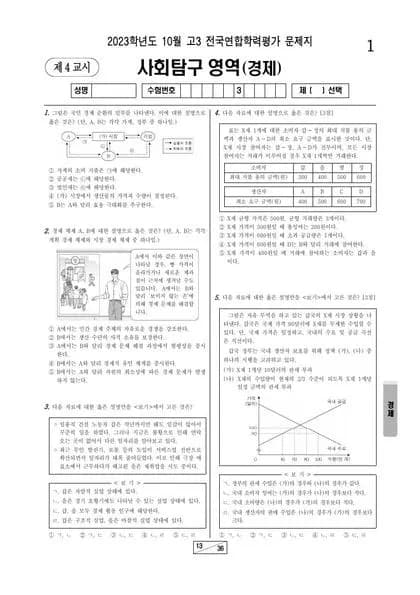 2023년 10월 고3 사회탐구 경제 썸네일 이미지