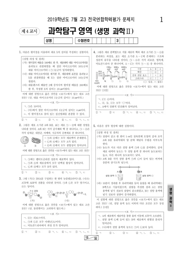 2019년 7월 고3 학평(인천) 생명과학II