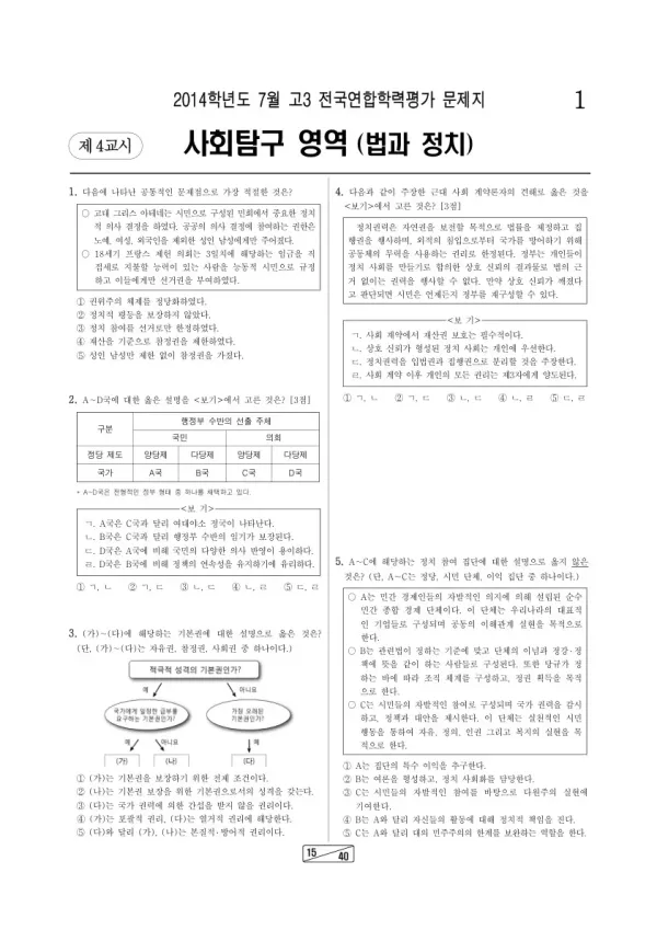 2014년 7월 고3 학평(인천) 법과정치