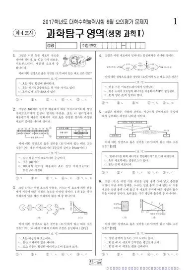 2017년 6월 고3 과학탐구 생명과학 II