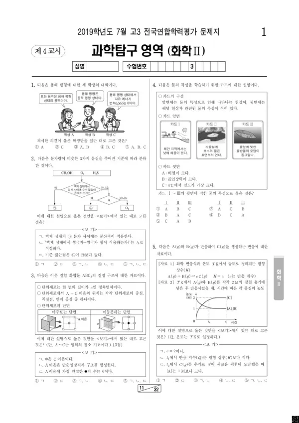 2019년 7월 고3 학평(인천) 화학II