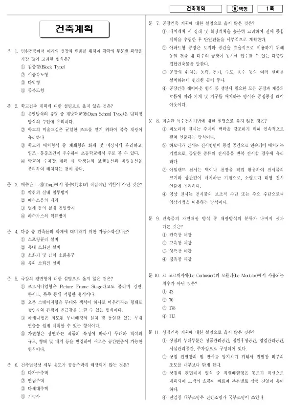 2015년 제1회 지방공무원 9급 건축계획 (A)