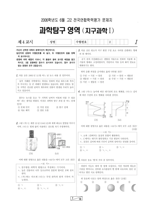 2006년 6월 고2 학평(인천) 지구과학I