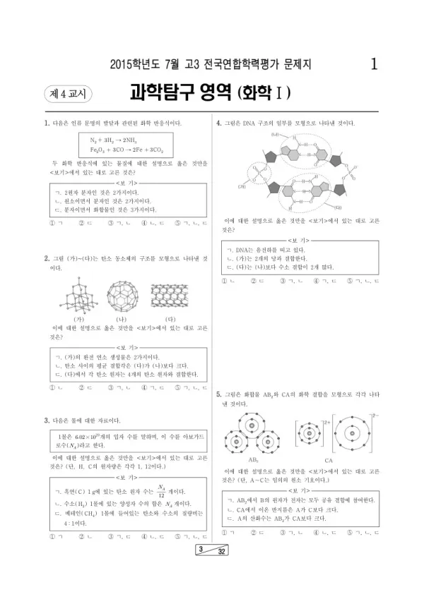 2015년 7월 고3 학평(인천) 화학I
