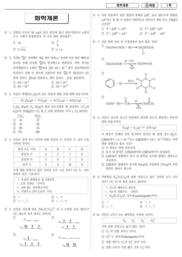 2016년 제2회 지방공무원 7급 화학개론 (A)