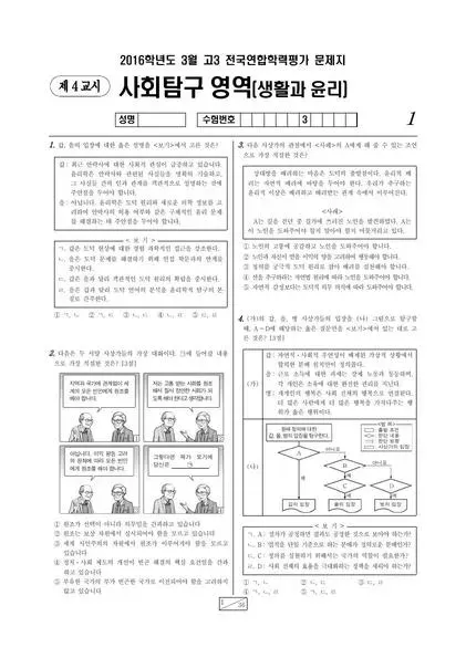 2016년 3월 고3 사회탐구 생활과 윤리
