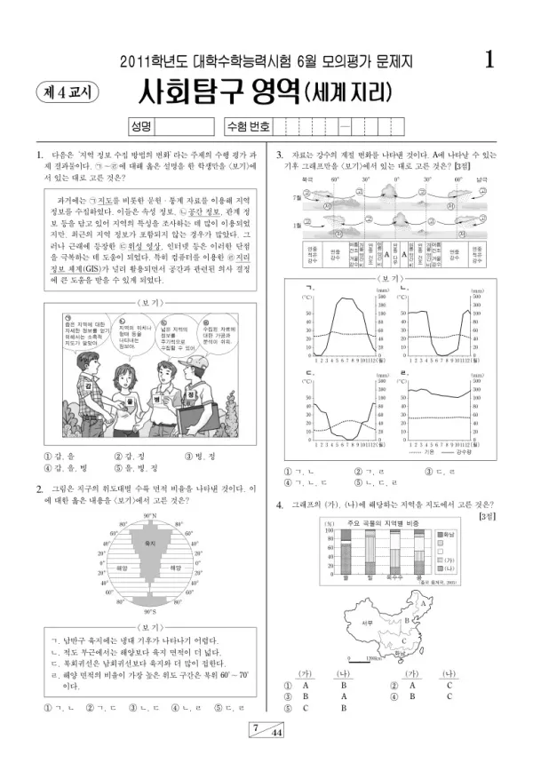 2011학년도 6월 모평(평가원) 세계지리