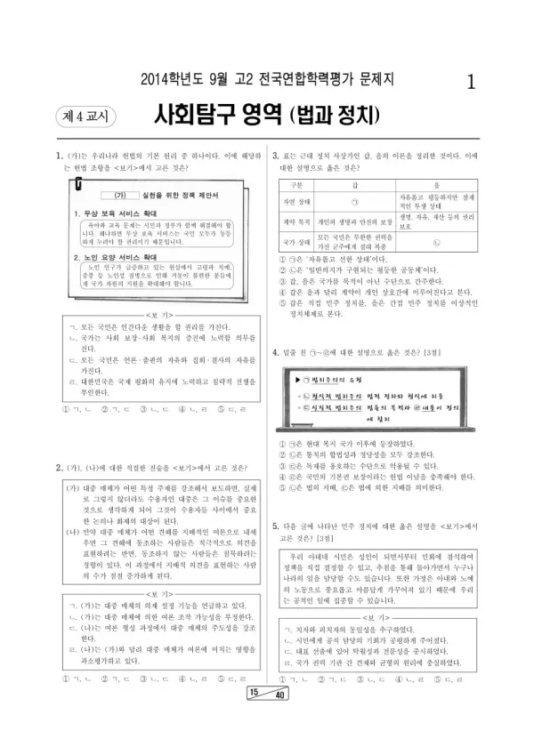 2014년 9월 고2 학평(인천) 법과정치