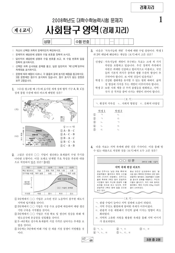 2008학년도 수능 경제지리