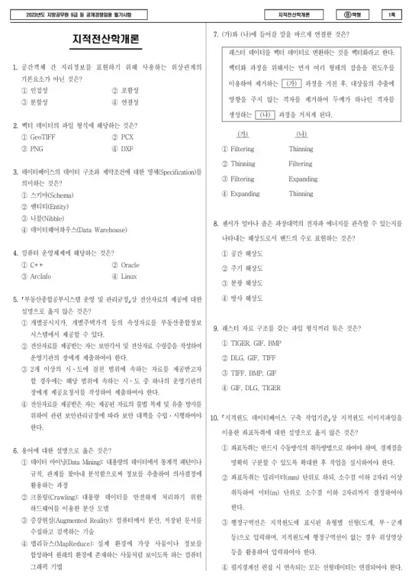 2023년 제1회 지방공무원 9급 지적전산학개론 (B)