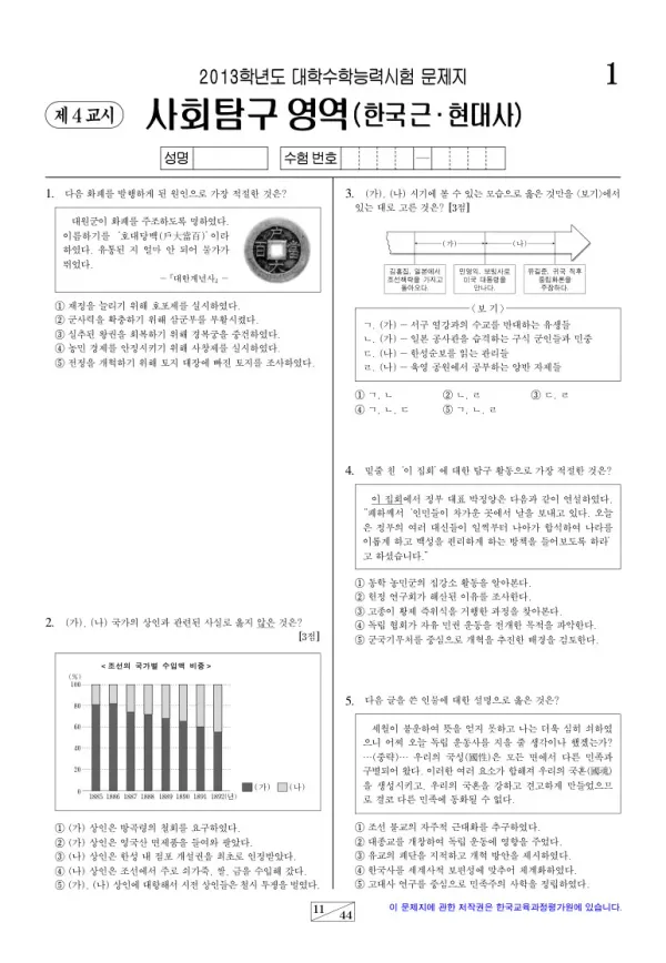 2013학년도 수능 한국근·현대사