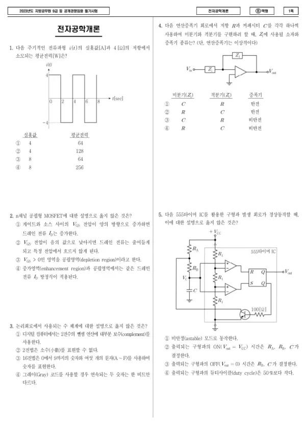 2023년 제1회 지방공무원 9급 전자공학개론 (B)