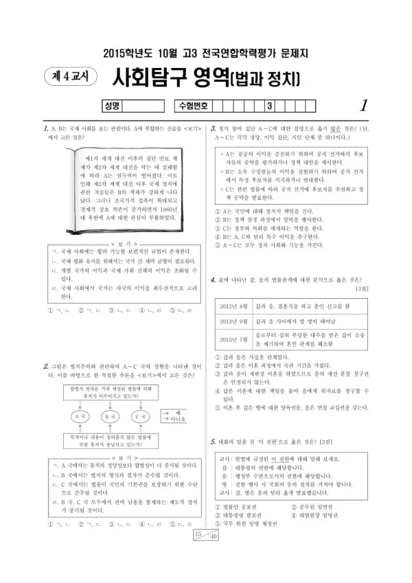 2015년 10월 고3 학평(서울) 법과정치