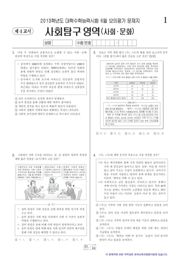 2013학년도 6월 모평(평가원) 사회문화