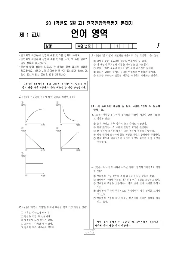 2011년 6월 고1 학평(서울) 국어