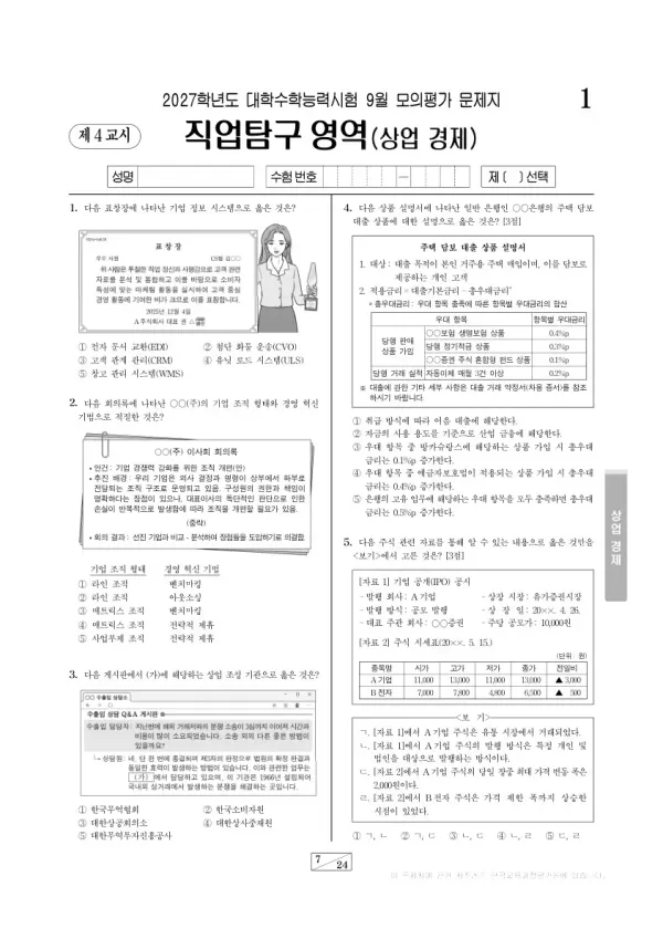 2026년 고3 9월 모평(평가원) 상업 경제