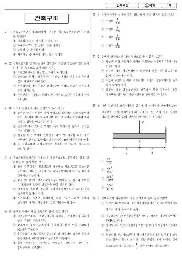 2013년 제1회 지방공무원 9급 건축구조 (A)