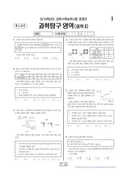 2019학년도 수능 화학 II