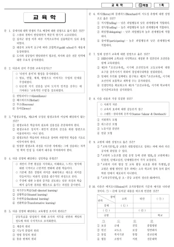 2017년 국가공무원 7급 교육학 (다)