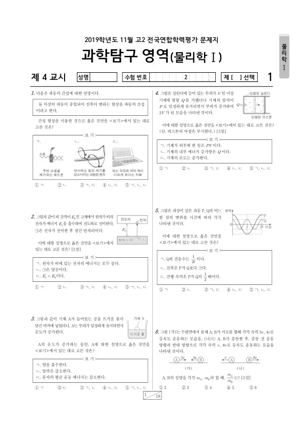 2019년 11월 고2 과학탐구 물리학 I