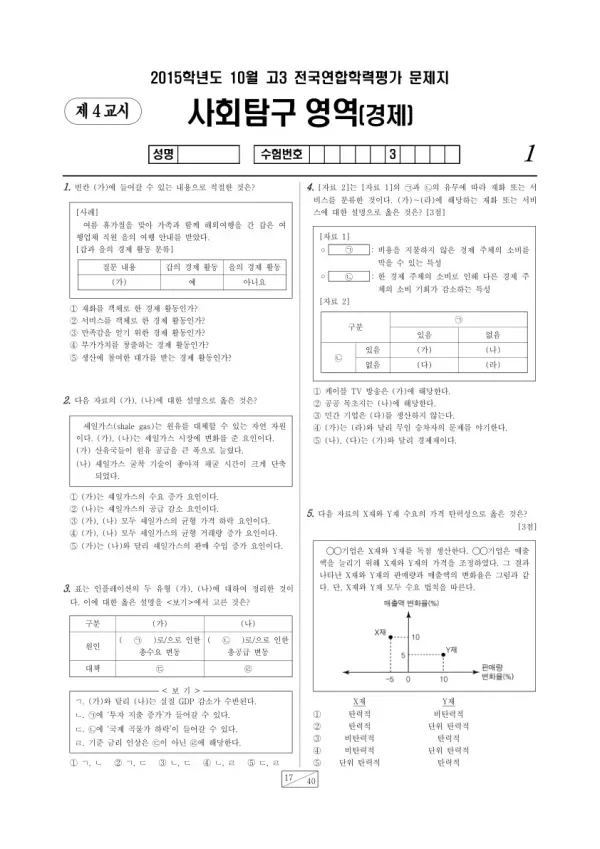 2015년 10월 고3 학평(서울) 경제