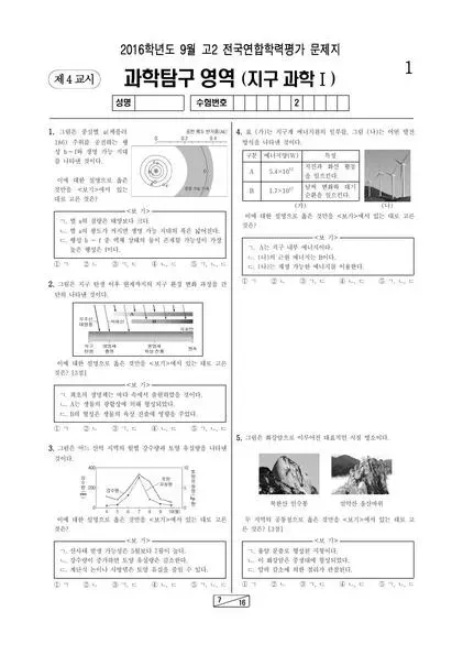 2016년 9월 고2 과학탐구 지구과학 I