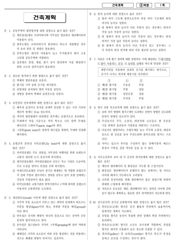 2017년 제1회 지방공무원 9급 건축계획 (B)